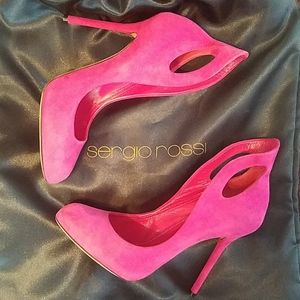 Sergio Rossi pink suede cutout heels, size 7